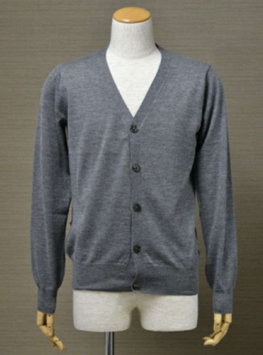 Men S Worsted Pure Cashmere Cardigan Gray メンズ 梳毛カシミヤ 100 カーディガン グレー エンカラージ オンラインショップ