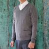 【Men's】Worsted Pure Cashmere V pullover / gray（メンズ 梳毛カシミヤ 100% Ｖプルオーバー / グレー）