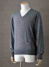 【Men's】Worsted Pure Cashmere V pullover / gray（メンズ 梳毛カシミヤ 100% Ｖプルオーバー / グレー）