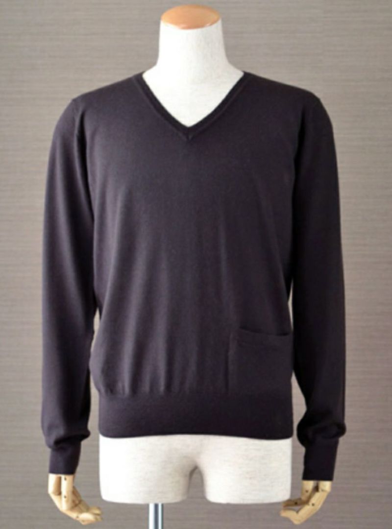 【Men's】Worsted Pure Cashmere V pullover / dark brown（メンズ 梳毛カシミヤ 100% Ｖプルオーバー / ダークブラウン）